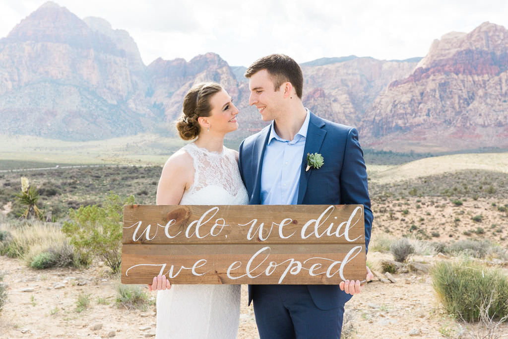 couple eloping in the desert