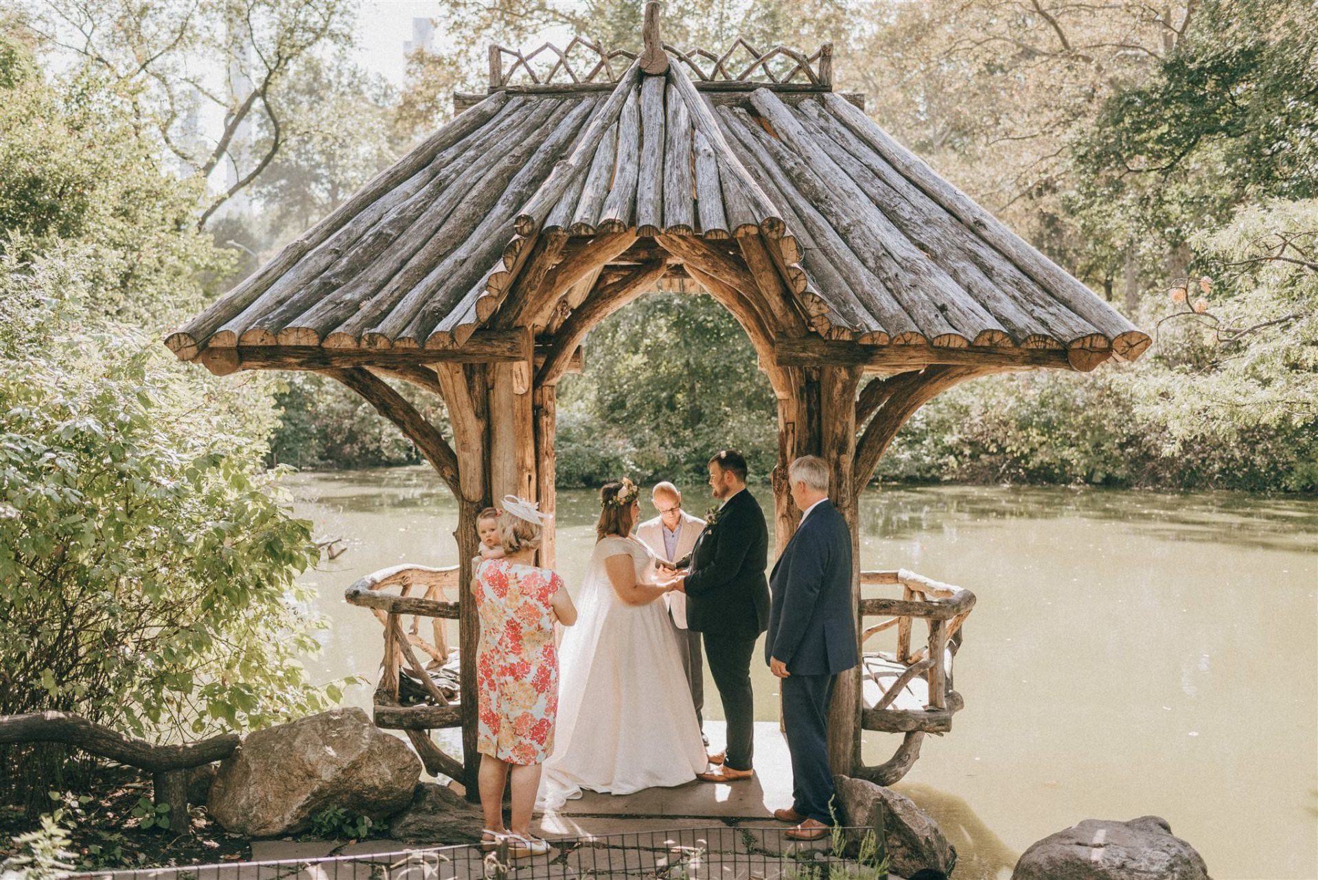 couple getting married in central park gazebo