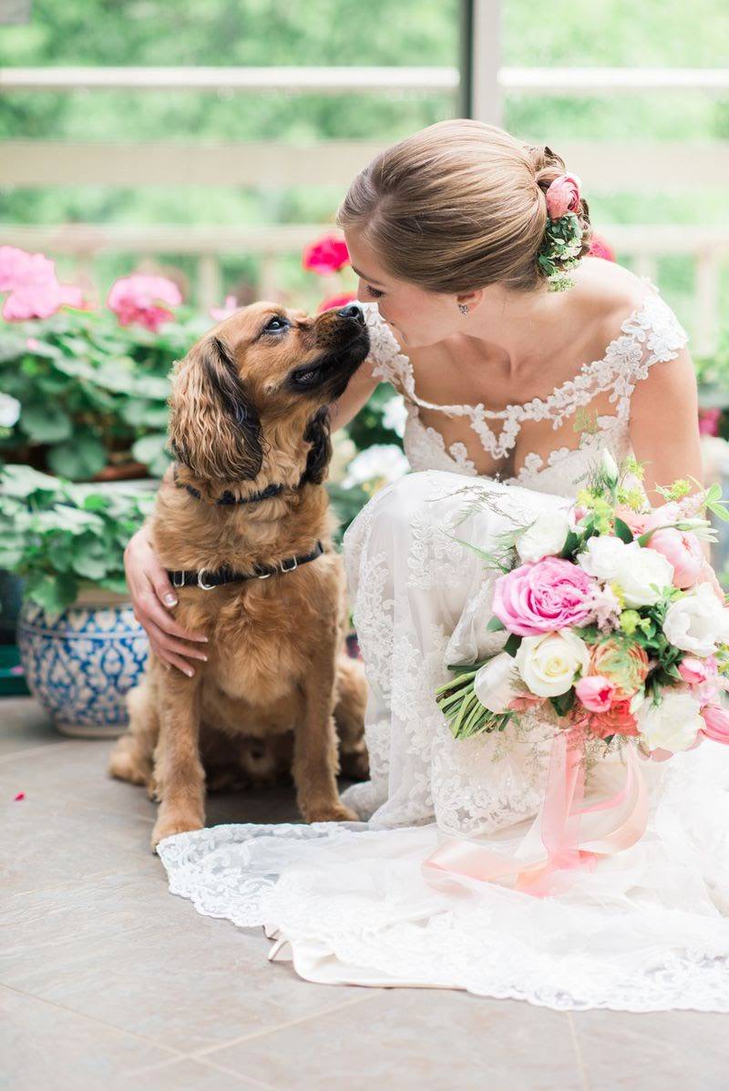 bride with her pet dog