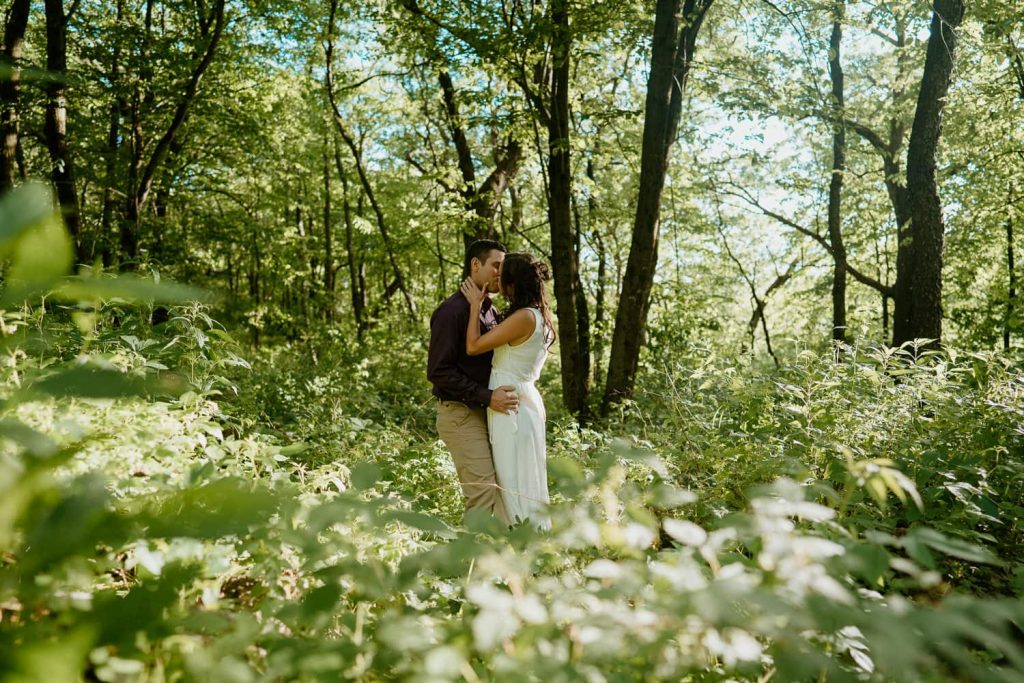 couple eloping in the woods in kettle moraine state forest