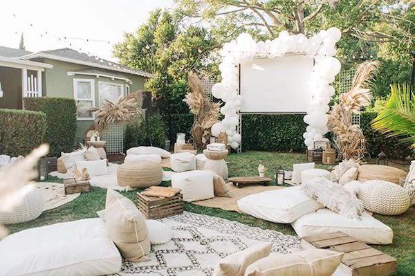 backyard view of elopement reception activities