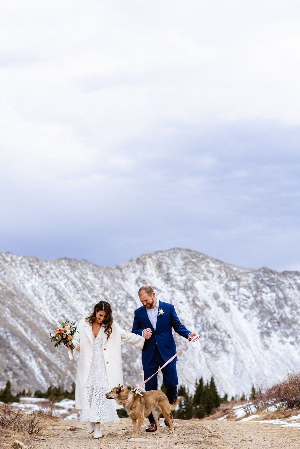 eloping in winter with their dog